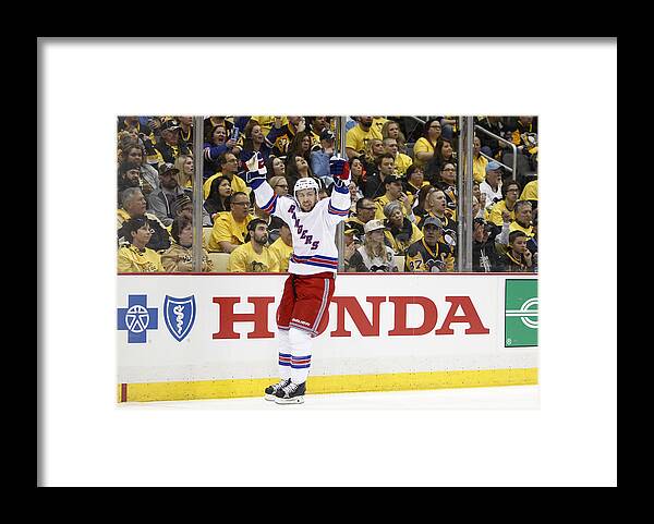 Playoffs Framed Print featuring the photograph New York Rangers v Pittsburgh Penguins - Game One #3 by Justin K. Aller