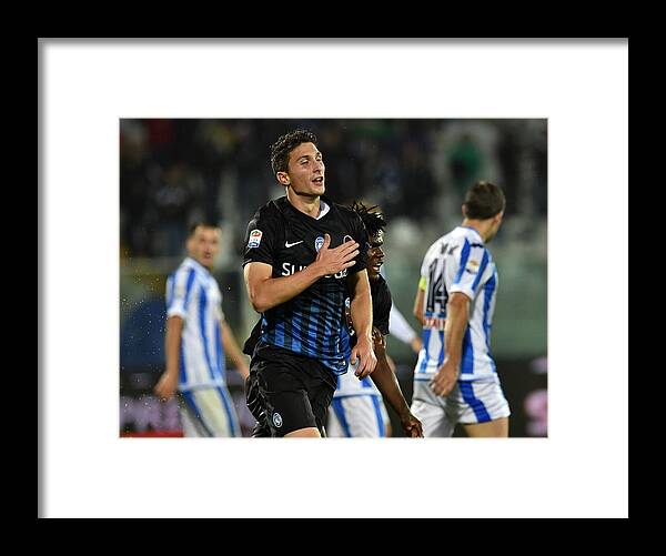 Scoring Framed Print featuring the photograph Pescara Calcio v Atalanta BC - Serie A #3 by Giuseppe Bellini