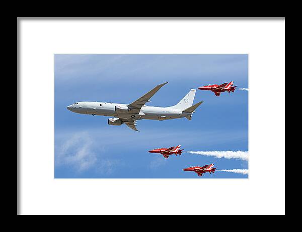 P 8 Poseidon Framed Print featuring the photograph Red Arrows and P8 Poseidon #3 by Airpower Art