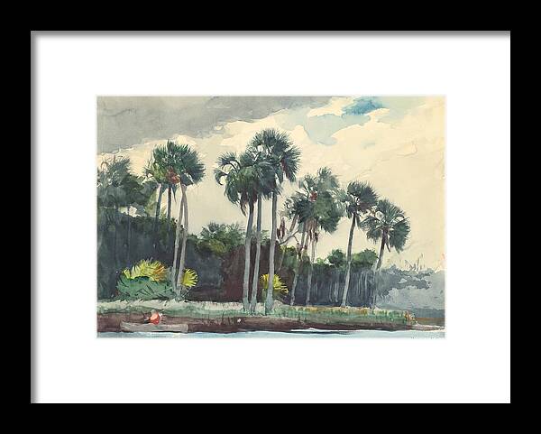 Winslow Homer Framed Print featuring the drawing Red Shirt, Homosassa, Florida by Winslow Homer
