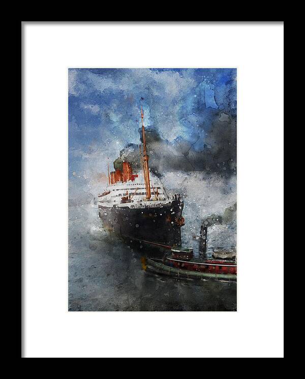 Steamer Framed Print featuring the digital art R.M.S. Berengaria by Geir Rosset