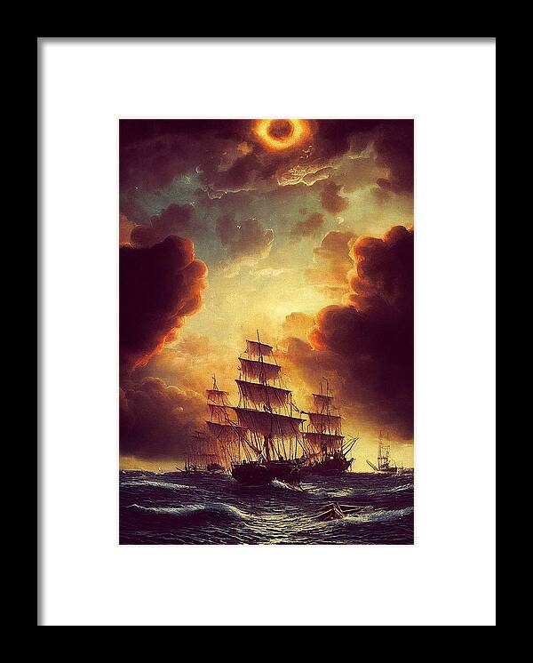 Ocean Framed Print featuring the digital art 3 Ships by Nickleen Mosher