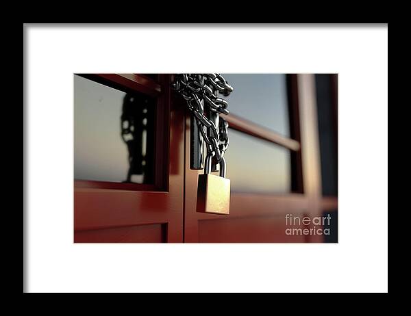 Lockdown Framed Print featuring the digital art Shop Door Chained Lockdown #3 by Allan Swart