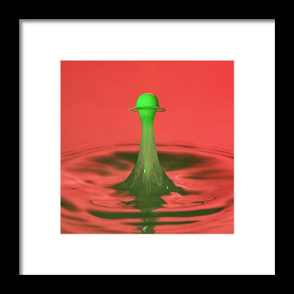 Waterdrop Framed Print featuring the photograph Water drop falling onto column of water #3 by Steven Heap