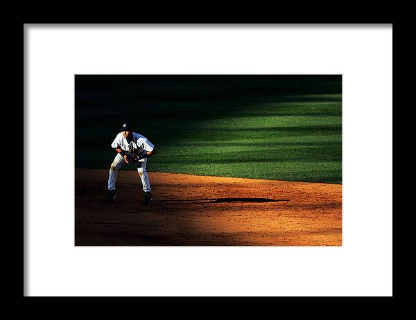 People Framed Print featuring the photograph Derek Jeter #30 by Al Bello