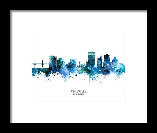 Asheville Framed Print featuring the digital art Asheville North Carolina Skyline #32 by Michael Tompsett
