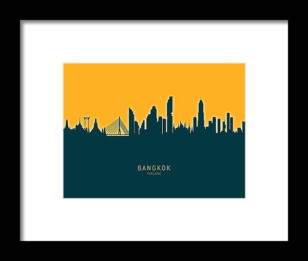 Bangkok Framed Print featuring the digital art Bangkok Thailand Skyline #32 by Michael Tompsett