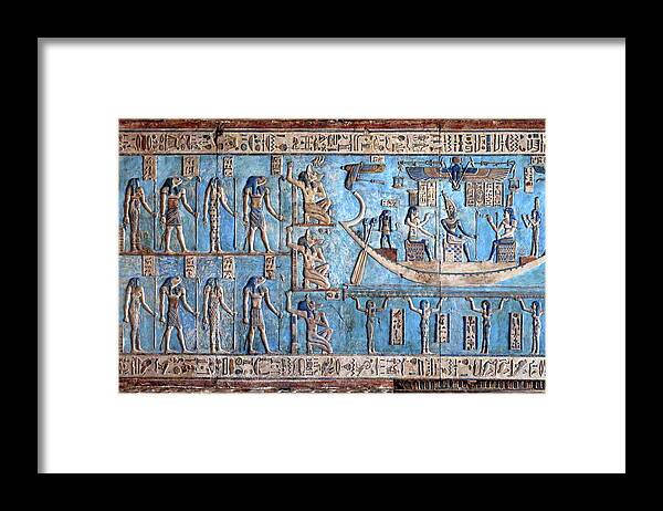Egypt Framed Print featuring the photograph Hieroglyphic carvings in ancient egyptian temple #32 by Mikhail Kokhanchikov