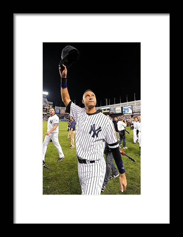 People Framed Print featuring the photograph Derek Jeter #33 by Al Bello