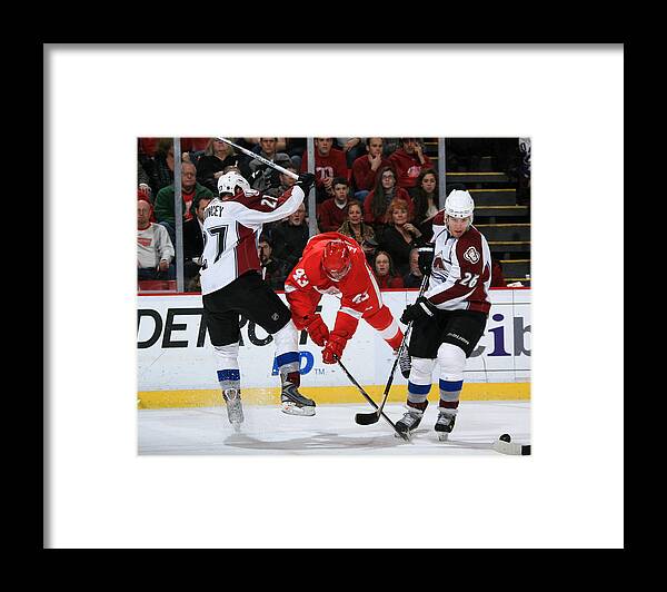 People Framed Print featuring the photograph Colorado Avalanche v Detroit Red Wings #34 by Dave Reginek