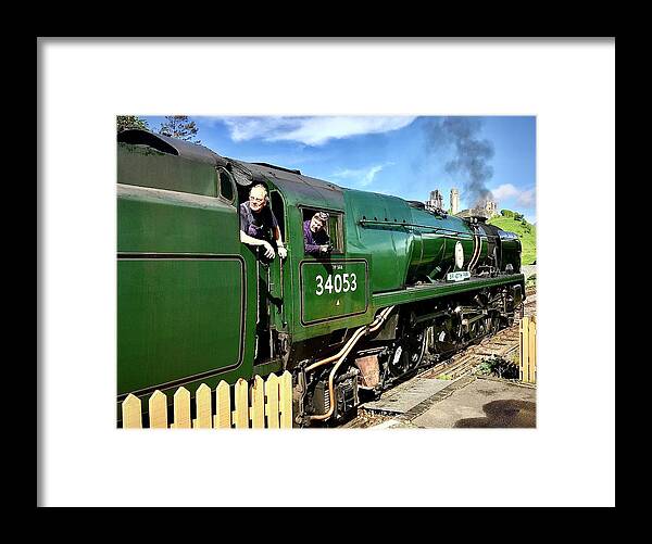 34053 Framed Print featuring the photograph SR Battle of Britain Class34053 Sir Keith Park Crew at Corfe by Gordon James