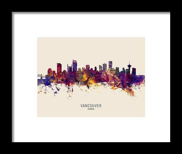 Vancouver Framed Print featuring the digital art Vancouver Canada Skyline #36 by Michael Tompsett