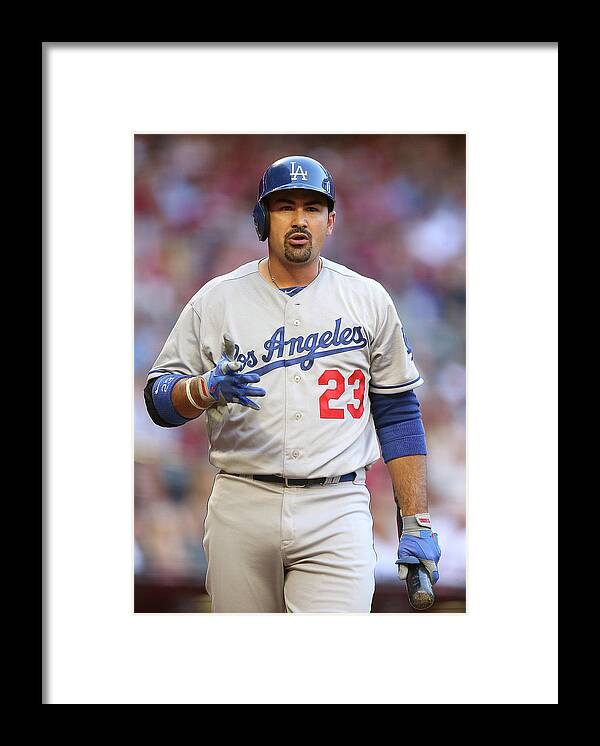 Los Angeles Dodgers Framed Print featuring the photograph Adrian Gonzalez by Christian Petersen