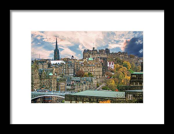City Of Edinburgh Framed Print featuring the digital art City of Edinburgh Scotland by SnapHappy Photos