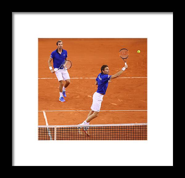 Playoffs Framed Print featuring the photograph France v Great Britain - Davis Cup World Group Quarter-Final: Day Two #4 by Clive Brunskill