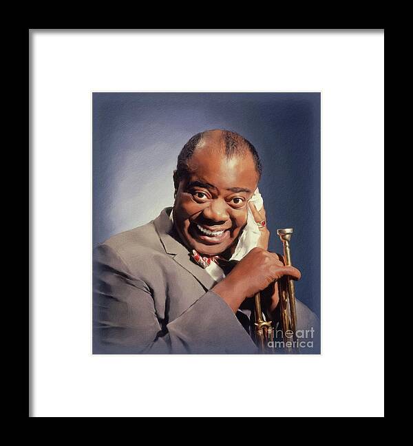 Louis Framed Print featuring the painting Louis Armstrong, Music Legend #4 by Esoterica Art Agency