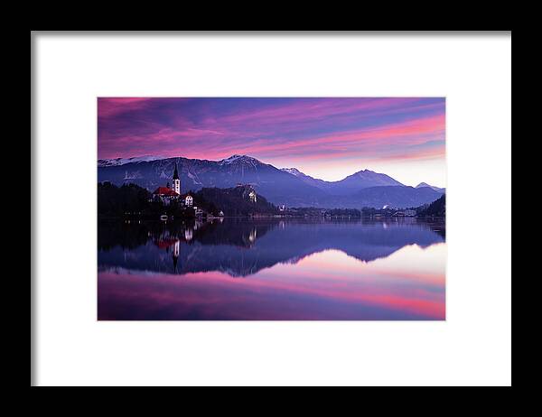 Bled Framed Print featuring the photograph Sunrise at Lake Bled #4 by Ian Middleton