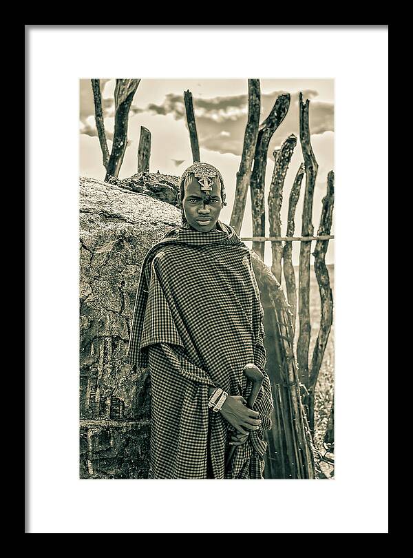 Smiling Portrait Young Ngorongoro Maasai Tanzania Framed Print featuring the photograph Portrait Young African Maasai 4224 by Amyn Nasser