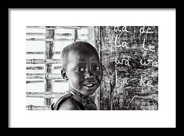 Adventure Traveler Framed Print featuring the photograph 4269 Maasai Child Village School Ngorongoro by Amyn Nasser Neptune Gallery
