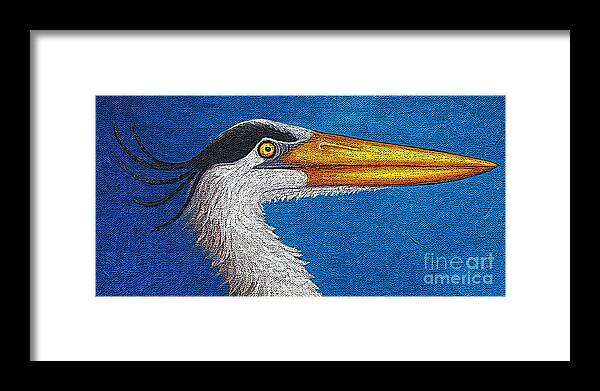 Bird Framed Print featuring the painting 49 Heron by Victoria Page