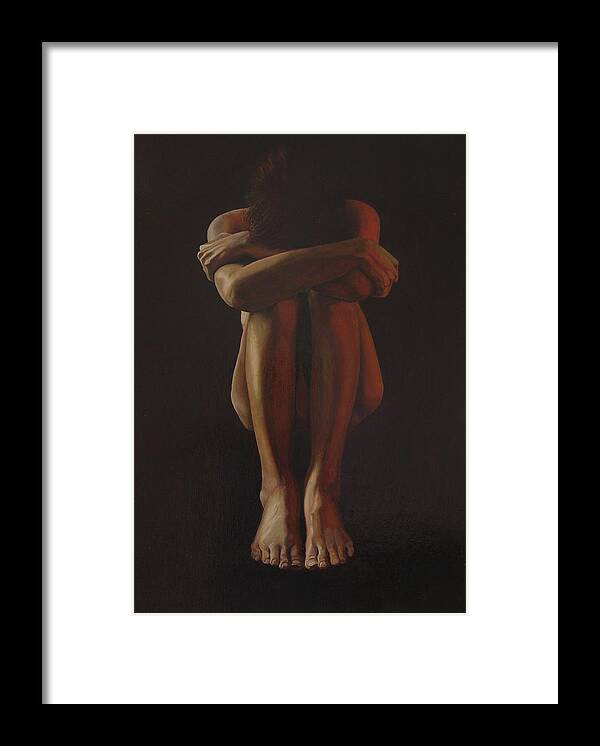 Painting Oil Figure Woman Nude Framed Print featuring the painting 5 A.m. by Thu Nguyen