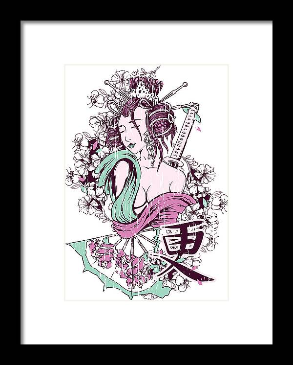 Asian Woman Framed Print featuring the digital art Geisha #5 by Jacob Zelazny