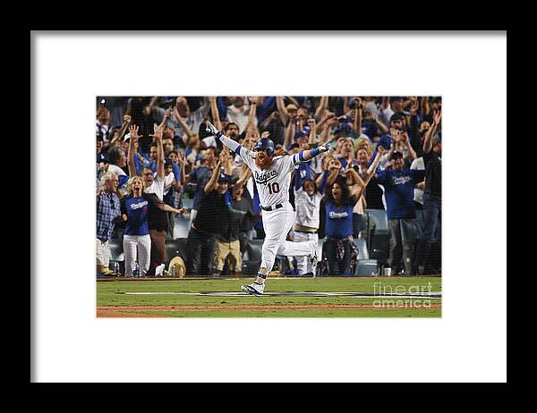 Game Two Framed Print featuring the photograph Justin Turner by Kevork Djansezian