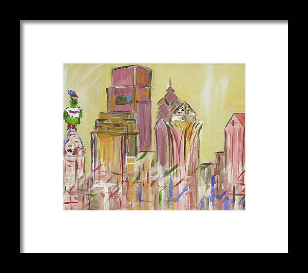 Philadelphia Framed Print featuring the painting Philly Skyline with Phan by Britt Miller