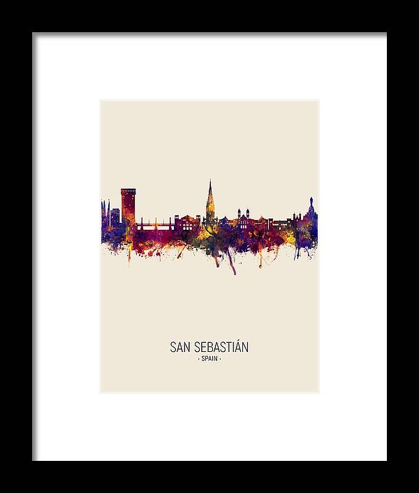 San Sebastián Framed Print featuring the digital art San Sebastian Spain Skyline #5 by Michael Tompsett