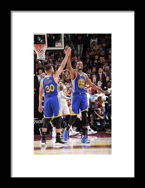 Stephen Curry Framed Print featuring the photograph Stephen Curry and Kevin Durant #5 by Andrew D. Bernstein