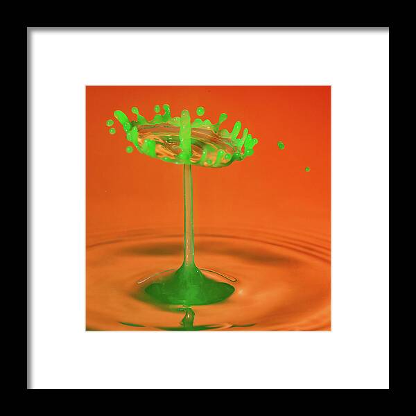 Waterdrop Framed Print featuring the photograph Water drop falling onto column of water #5 by Steven Heap