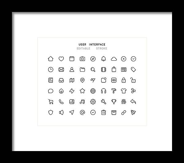 Internet Framed Print featuring the drawing 54 Big Collection Of Web User Interface Line Icons Editable Stroke by Bounward