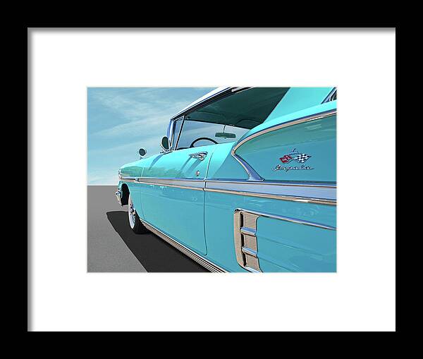 Chevrolet Impala Framed Print featuring the photograph 58 Chevy Impala in Turquoise by Gill Billington