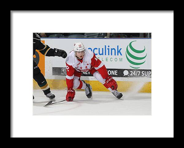 London Framed Print featuring the photograph Sault Ste Marie Greyhounds v London Knights #6 by Claus Andersen