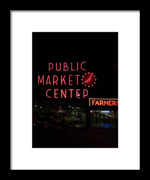Neon Framed Print featuring the digital art Seattle Public Market #6 by Carol Ailles