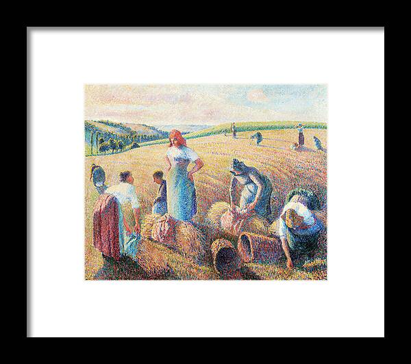 Camille Pissarro Framed Print featuring the painting The gleaners by Camille Pissarro by Mango Art