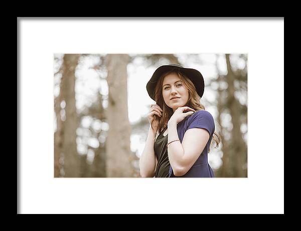 Looking Over Shoulder Framed Print featuring the photograph Beautiful young woman in the woods #7 by Theasis
