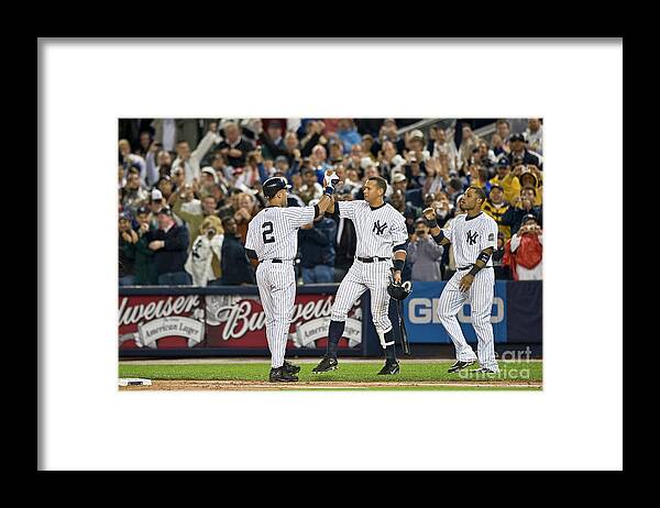 People Framed Print featuring the photograph Lou Gehrig and Derek Jeter #7 by Icon Sports Wire