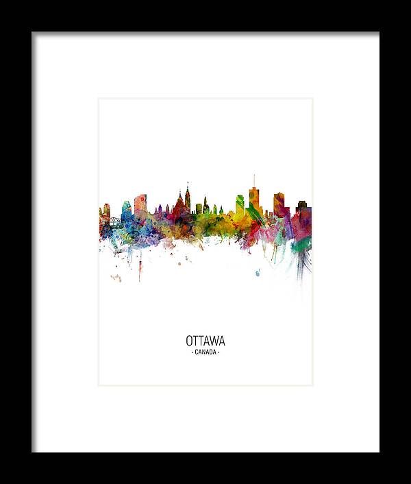 Ottawa Framed Print featuring the digital art Ottawa Canada Skyline #7 by Michael Tompsett