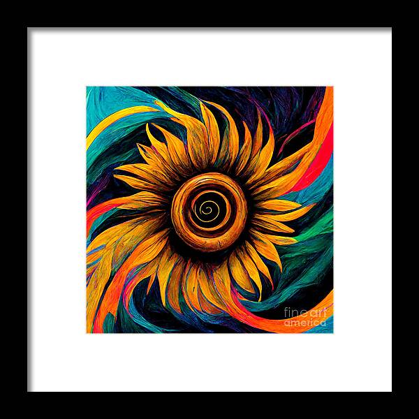 Series Framed Print featuring the digital art Rainbow sunflower #7 by Sabantha