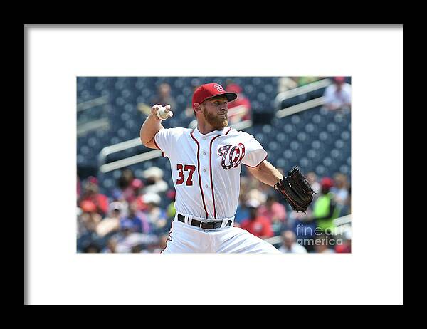 American League Baseball Framed Print featuring the photograph Stephen Strasburg #7 by Greg Fiume