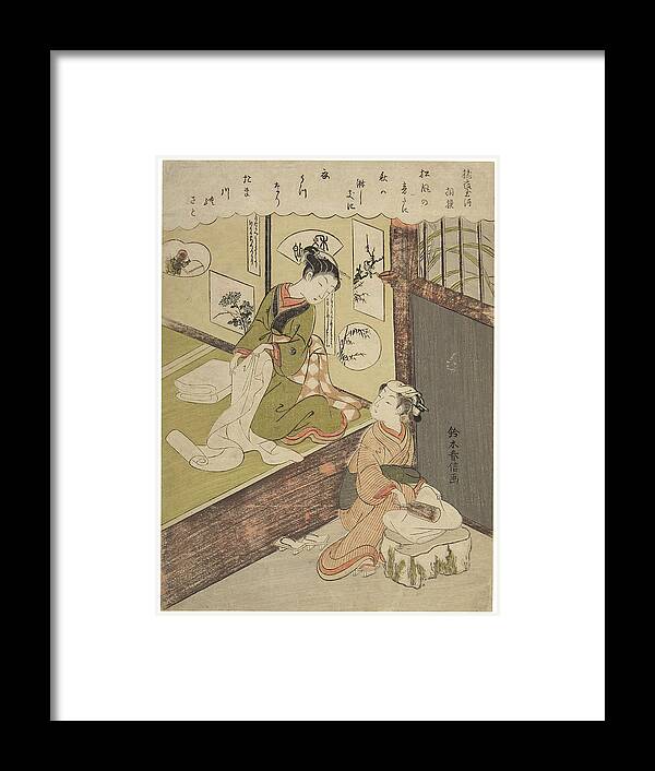 Suzuki Harunobu (1725-1770) Two Beauties Framed Print featuring the painting Suzuki Harunobu #7 by Artistic Rifki
