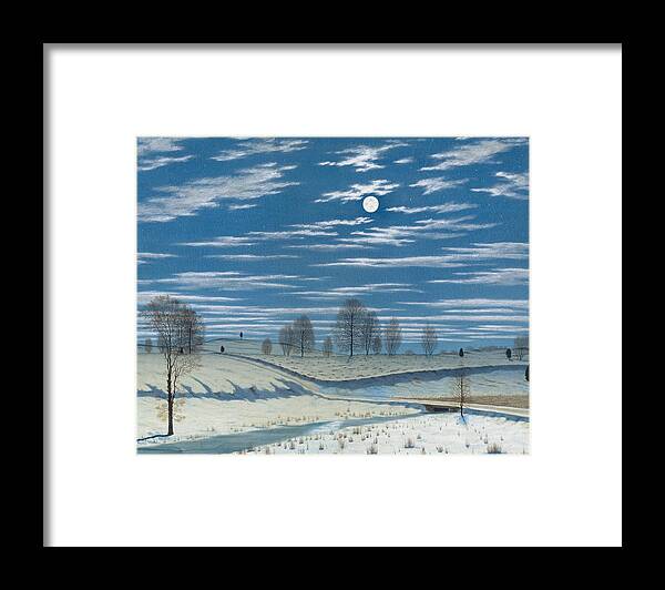 Henry Farrer Framed Print featuring the painting Winter Scene in Moonlight by Henry Farrer by Mango Art
