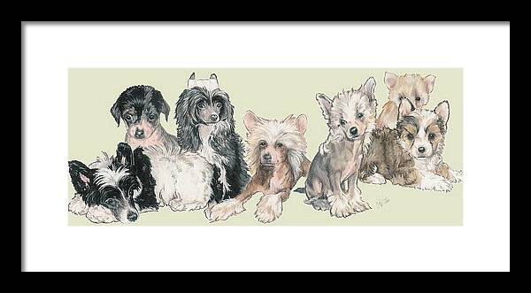 Toy Class Framed Print featuring the mixed media Chinese Crested and Powderpuff Puppies by Barbara Keith
