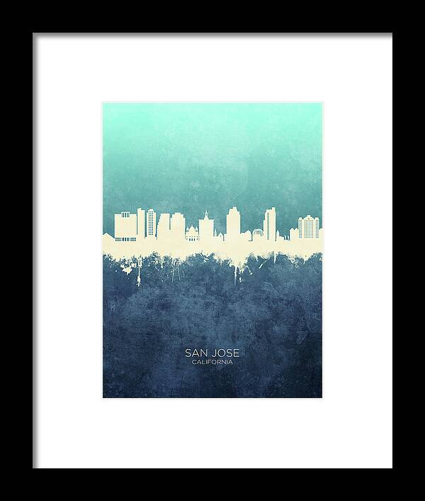 San Jose Framed Print featuring the digital art San Jose California Skyline #8 by Michael Tompsett