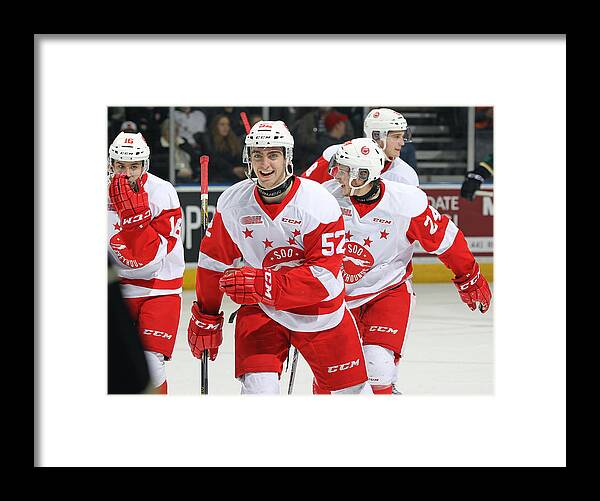 London Framed Print featuring the photograph Sault Ste Marie Greyhounds v London Knights #8 by Claus Andersen