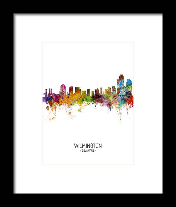 Wilmington Framed Print featuring the digital art Wilmington Delaware Skyline #8 by Michael Tompsett