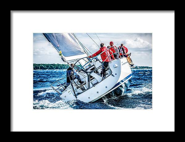 Adriatic Sea Framed Print featuring the photograph Sailing crew on sailboat during regatta #9 by Mbbirdy