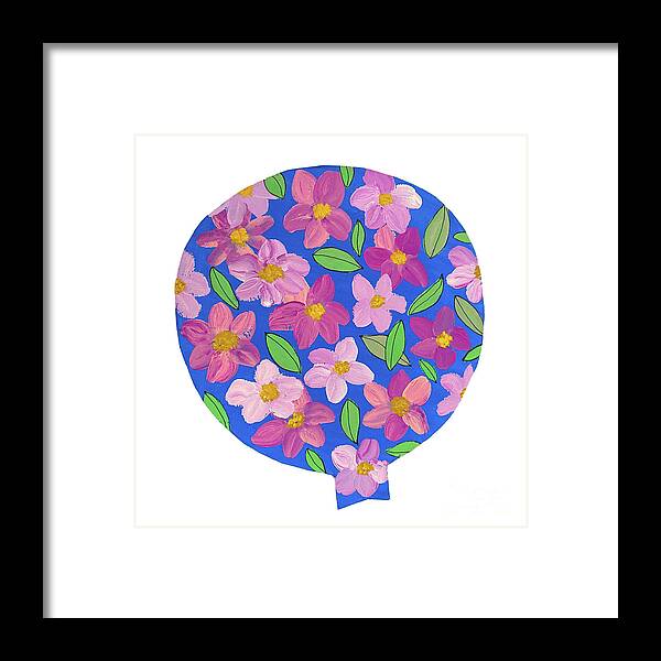 Floral Framed Print featuring the mixed media A Balloon with Flowers by Lisa Neuman