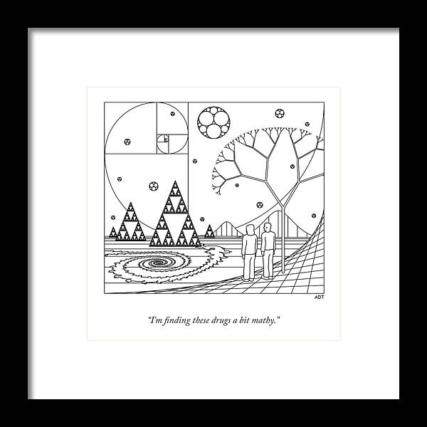 I'm Finding These Drugs A Bit Mathy. Framed Print featuring the drawing A Bit Mathy by Adam Douglas Thompson